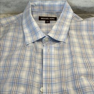 Michael Kors Light Blue Checkered Men's Shirt size XL